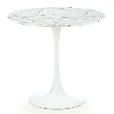 Table de salle à manger en bois effet marbre blanc et acier 80 cm