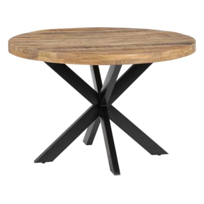 Table à manger ronde  bois manguier et pied noir étoile 120cm