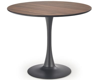 Table ronde  aspect noyer avec pied central noir 90cm