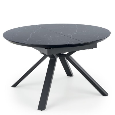 Table de salle à manger ronde extensible aspect marbre noir