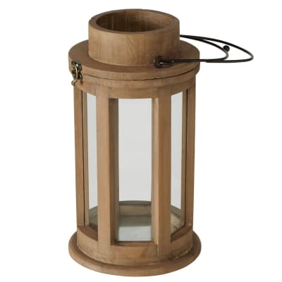 Lanterne ronde en bois et verre 19x19x34cm