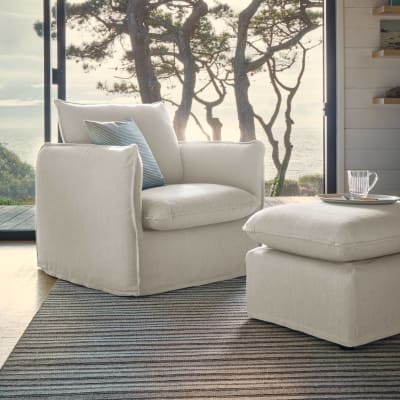 Fauteuil déhoussable en tissu effet lin naturel