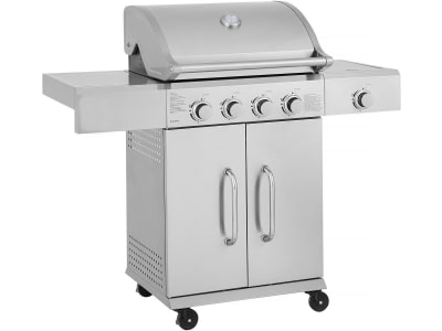 Barbecue gaz 5 brûleurs en acier inoxydable gris clair 118 cm