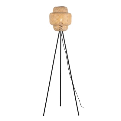 Lampadaire trépied bois et osier naturel H145 cm