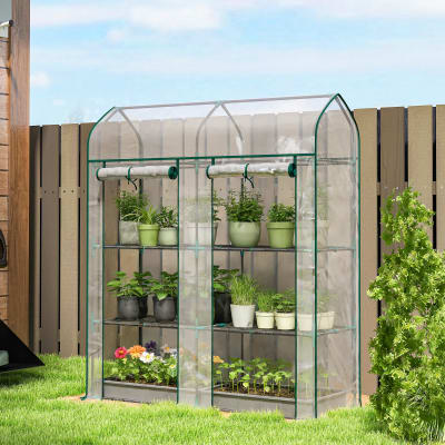 Serre de jardin étagères 3 niveaux bâche pvc châssis acier transparent
