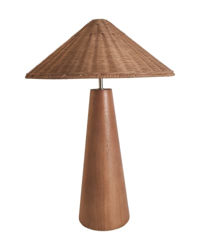 Lampe de table en bois et rotin couleur marron et naturelle de 56cm