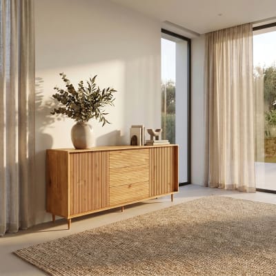 Buffet avec 2 portes 3 tiroirs en pin ciré vert
