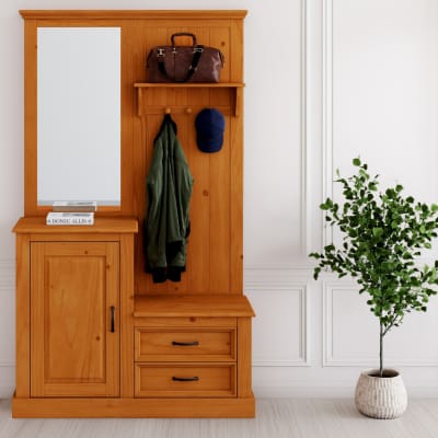 Armoire avec miroir et 1 porte 2 tiroirs en pin