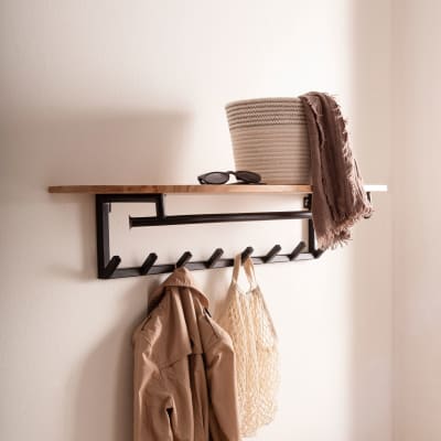 Portemanteau mural 100 cm en bois massif, marron
