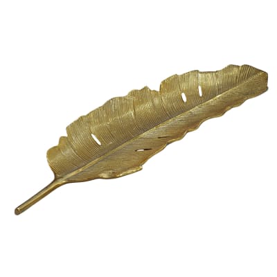 Coupe décorative forme feuille en aluminium, doré
