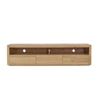 Meuble tv contemporain en chêne, 3 tiroirs beige