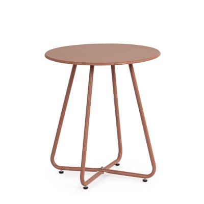 Table basse ronde en acier couleur rouge corail