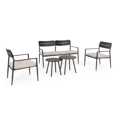 Ensemble de salon avec fauteuils, canapé et tables basses