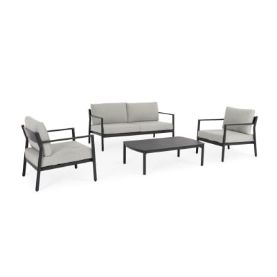 Salon jardin : 2 fauteuils, canapé 2 places et table basse