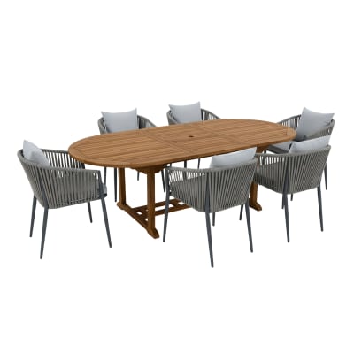 Ensemble de jardin - 6 chaises - table ovale - teck - anthracite