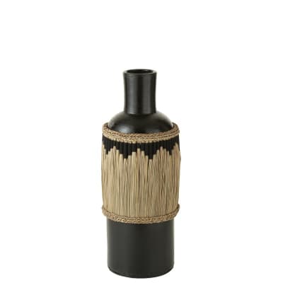 Vase poterie noir motifs terracotta/herbes 28x28x75 cm