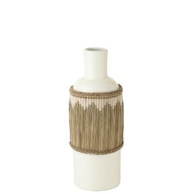Vase poterie blanc motifs terracota/herbes 28x28x75 cm