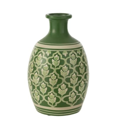 Vase fleurs en poterie vert 27x27x43 cm