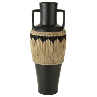 Vase motifs et anses en poterie noir 43x43x100 cm