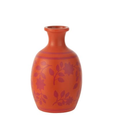 Vase feuilles/fleurs en poterie orange 23x23x38 cm