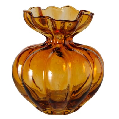 Vase design en verre laqué jaune brun 16x16x17cm