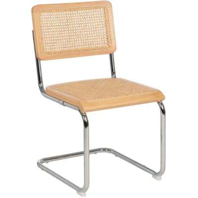 Chaise design bois, cannage osier et métal chromé 46x53x82cm
