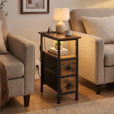 Lots de 2 tables de chevet étroites 21.6 x 46 x 60.4 cm marron