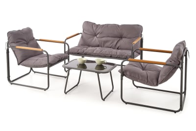 Salon de jardin 4 places avec canapé, 2 fauteuils et table basse