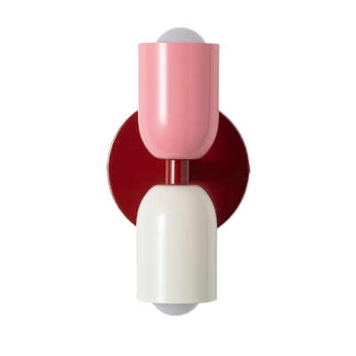 Applique murale double E27 métal rouge rose crème H20 cm