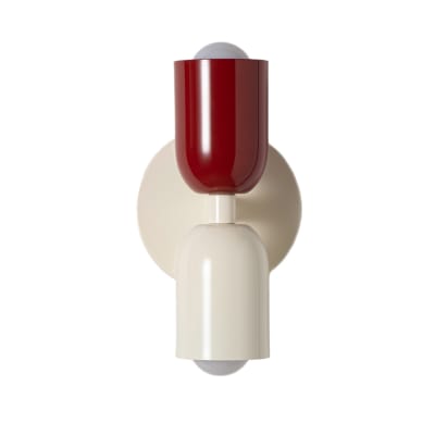 Applique murale double E27 métal rouge crème H20 cm
