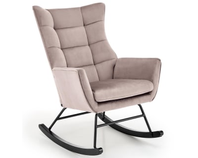 Rocking chair design en velours de polyester beige avec accoudoirs