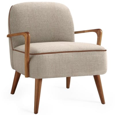 Fauteuil lounge en tissu de polyester beige avec pieds en bois