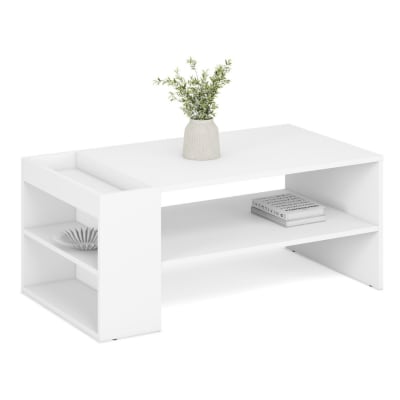 Table basse contemporaine blanche avec étagères 100 x 55cm