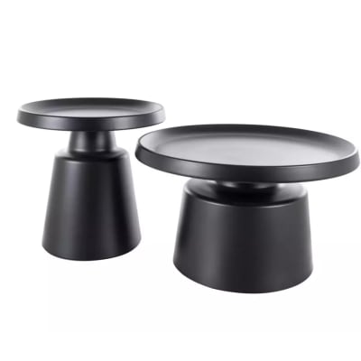 Ensemble de deux tables basses rondes en acier noir mat