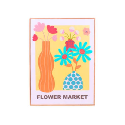 Image encadrée colorée avec fleurs brodées 45x60cm
