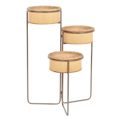 Support pot de fleurs en bambou et fer pliable marron 55x42x79 cm