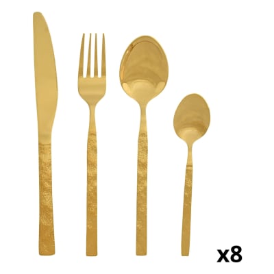 Lot 2 ménagères de 16 couverts en inox doré 15x7x24 cm