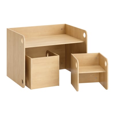 Table montessori et deux chaises en contreplaqué marron