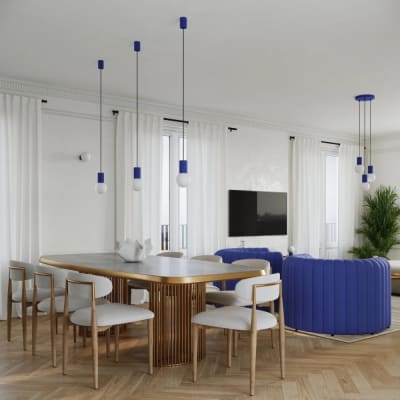 Suspension moderne bleue avec sphère en verre