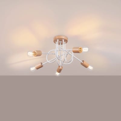 Suspension blanche et bois à 5 lumières de style nordique
