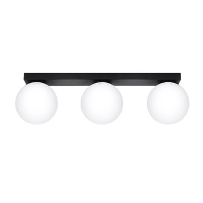 Plafonnier rectangulaire noir avec 3 sphères blanches