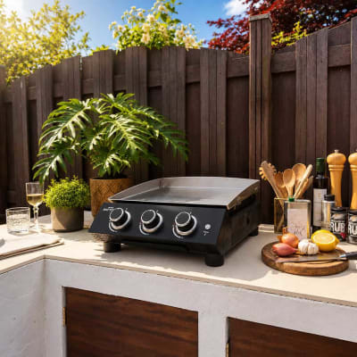 Plancha à gaz à poser avec 3 brûleurs - inox
