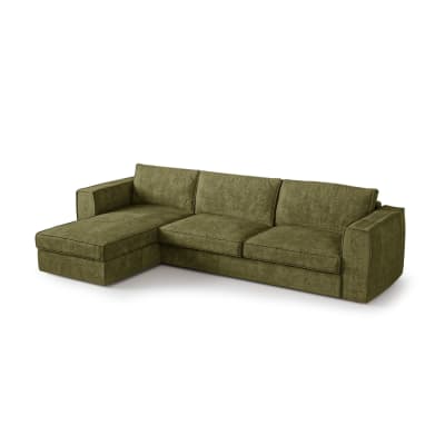 Canapé d'angle gauche convertible 5 places tissu toucher doux vert