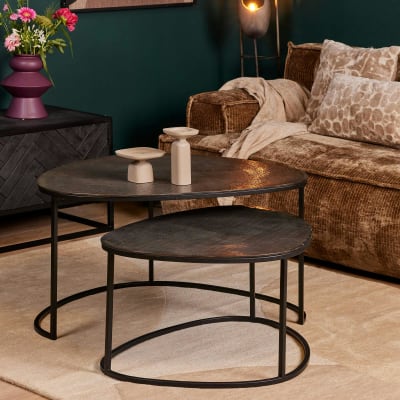 Table basse gigogne noire design organique (lot de 2)