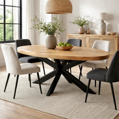 Table ovale 210 pied central, bois clair