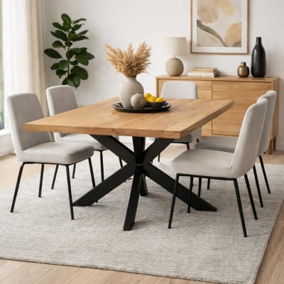 Table pied central, plateau en bois 160 cm
