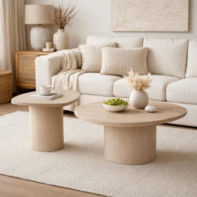 Table basse design organique en bois sable (lot de 2)