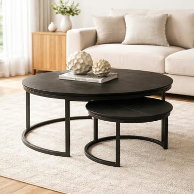 Table basse gigogne décor parquet (lot de 2) bois noir