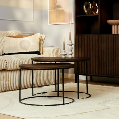 Table gigogne ronde bois brun et métal (lot de 2)