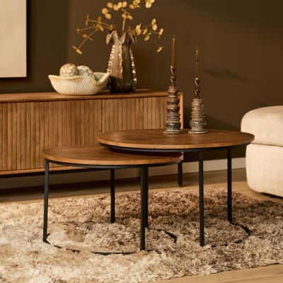 Table gigogne ronde bois et métal (lot de 2)